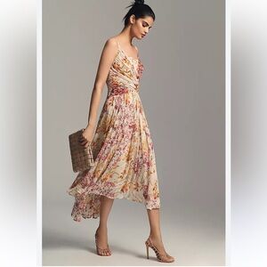 Anthropologie Floral Midi Dress - Cream and Pink